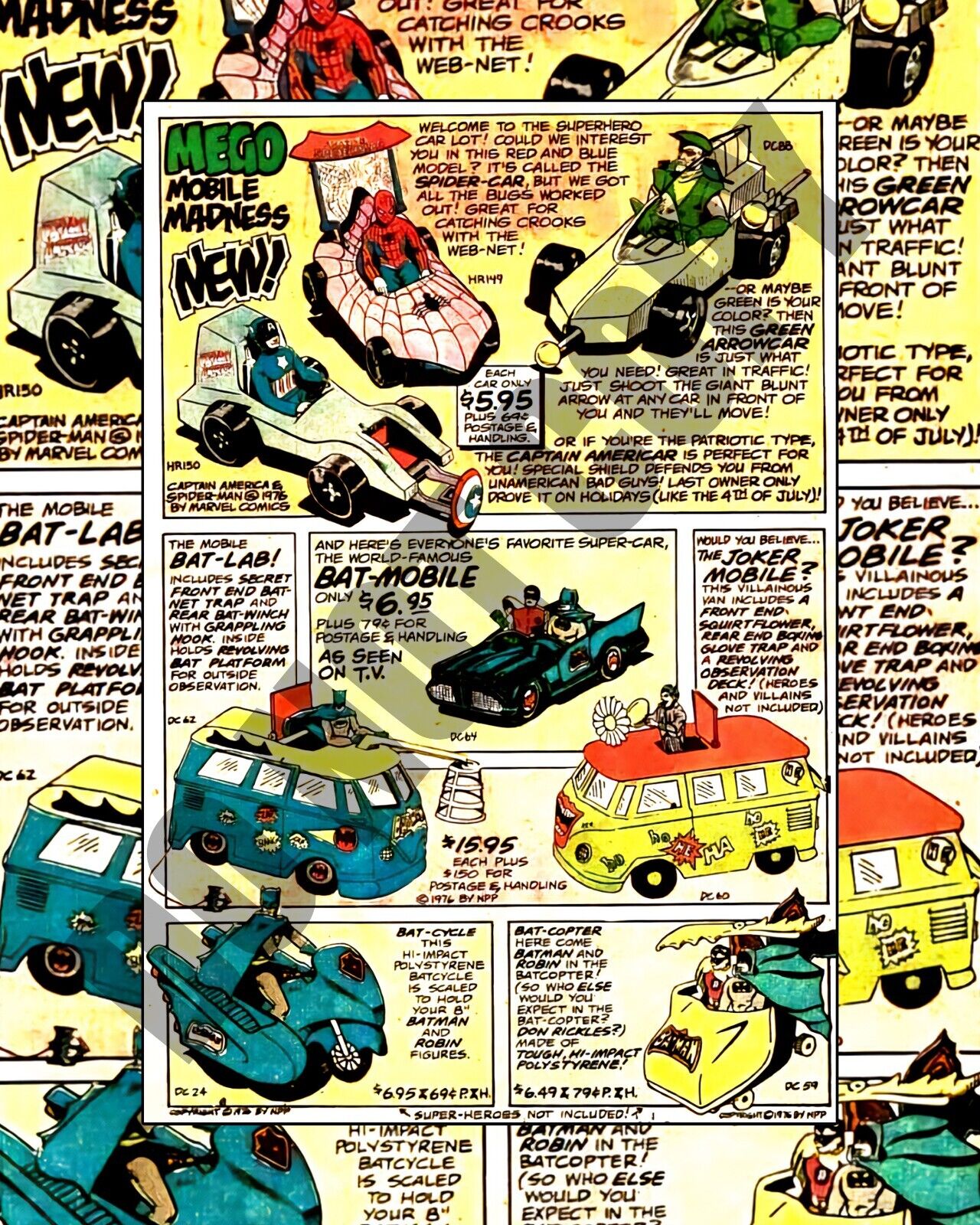 1976 Mego Mobile Madness Super Heroes Car Comic Book Page Ad 8x10 Photo