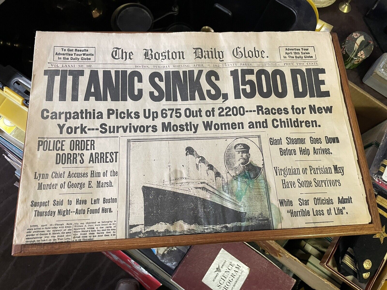 Titanic Sinks, 1500 Die The Boston Daily Globe 1912