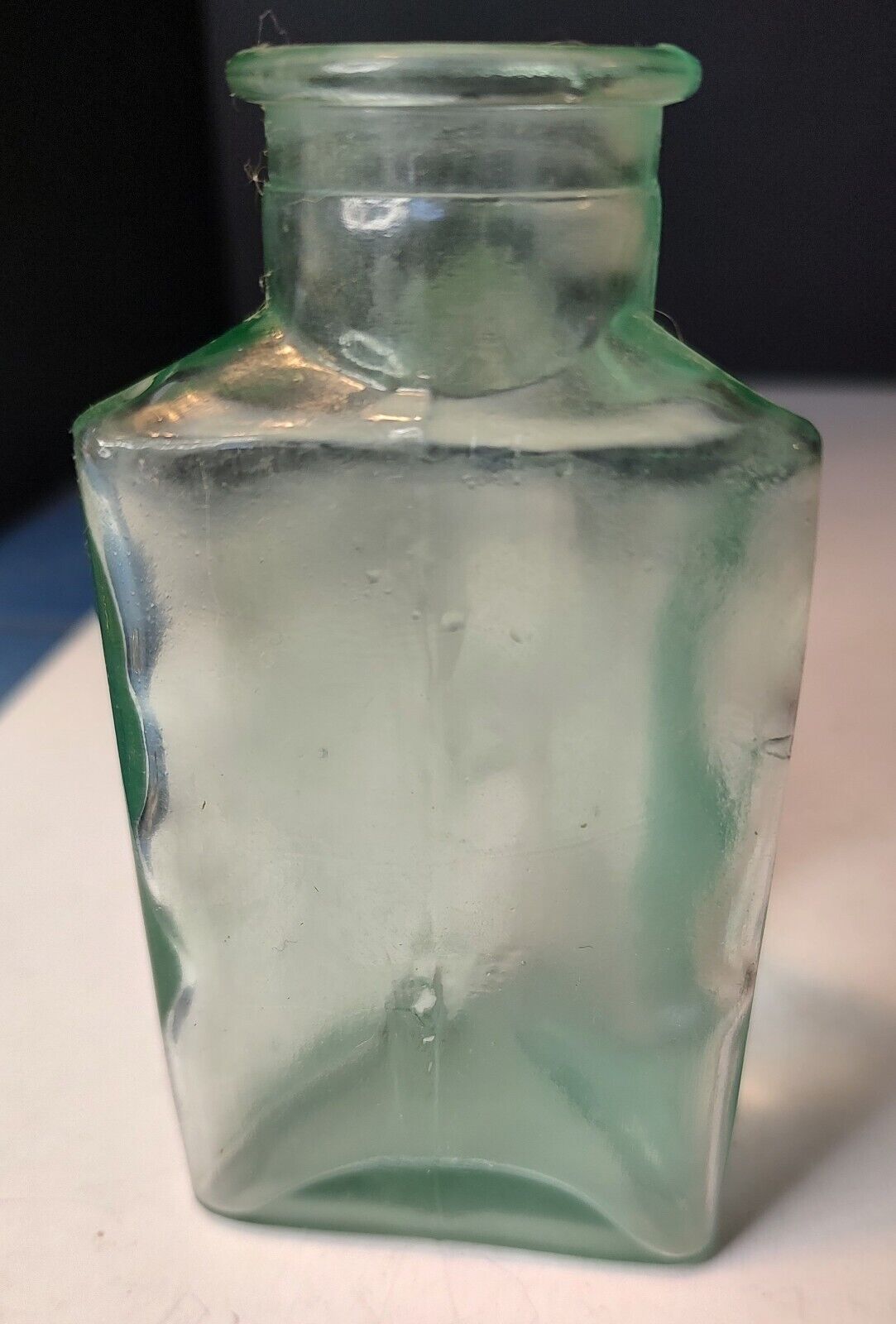 Vintage Unique Aqua Triangle Bottle With Air Bubbles 4.75 by 2.5 in Cottage Core
