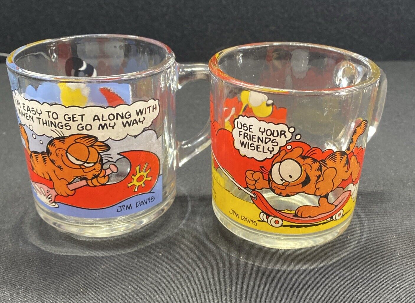 Garfield Odie Glass Cup Coffee Mugs McDonalds Set of 2 Jim Davis Vintage 1978/80