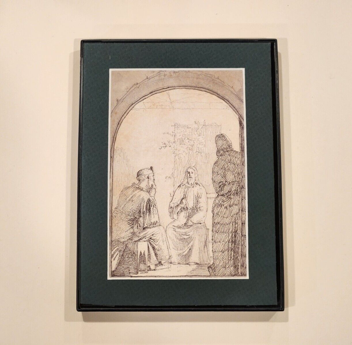 Jesus Christ with Nicodemus, vintage framed Christian art print