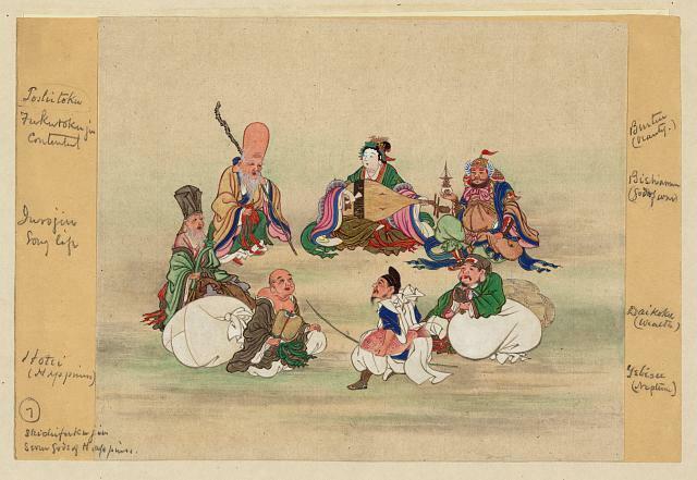 Shichifukujin,Seven Gods of Good Luck,c1878,Daikokuten,Bishamonten,Fukurokuju