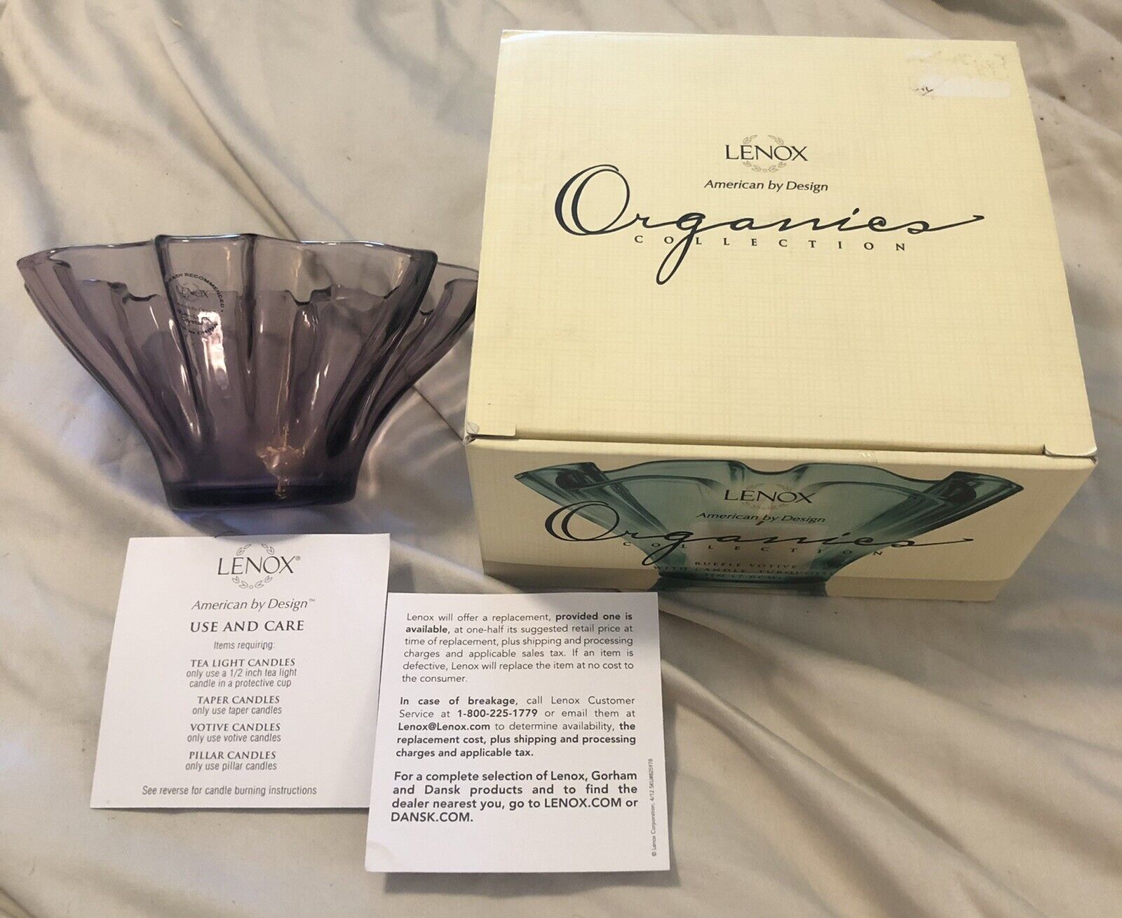 NEW Lenox Organics Amethyst Purple Ruffle Wave Votive Candle Holder Box & Insert