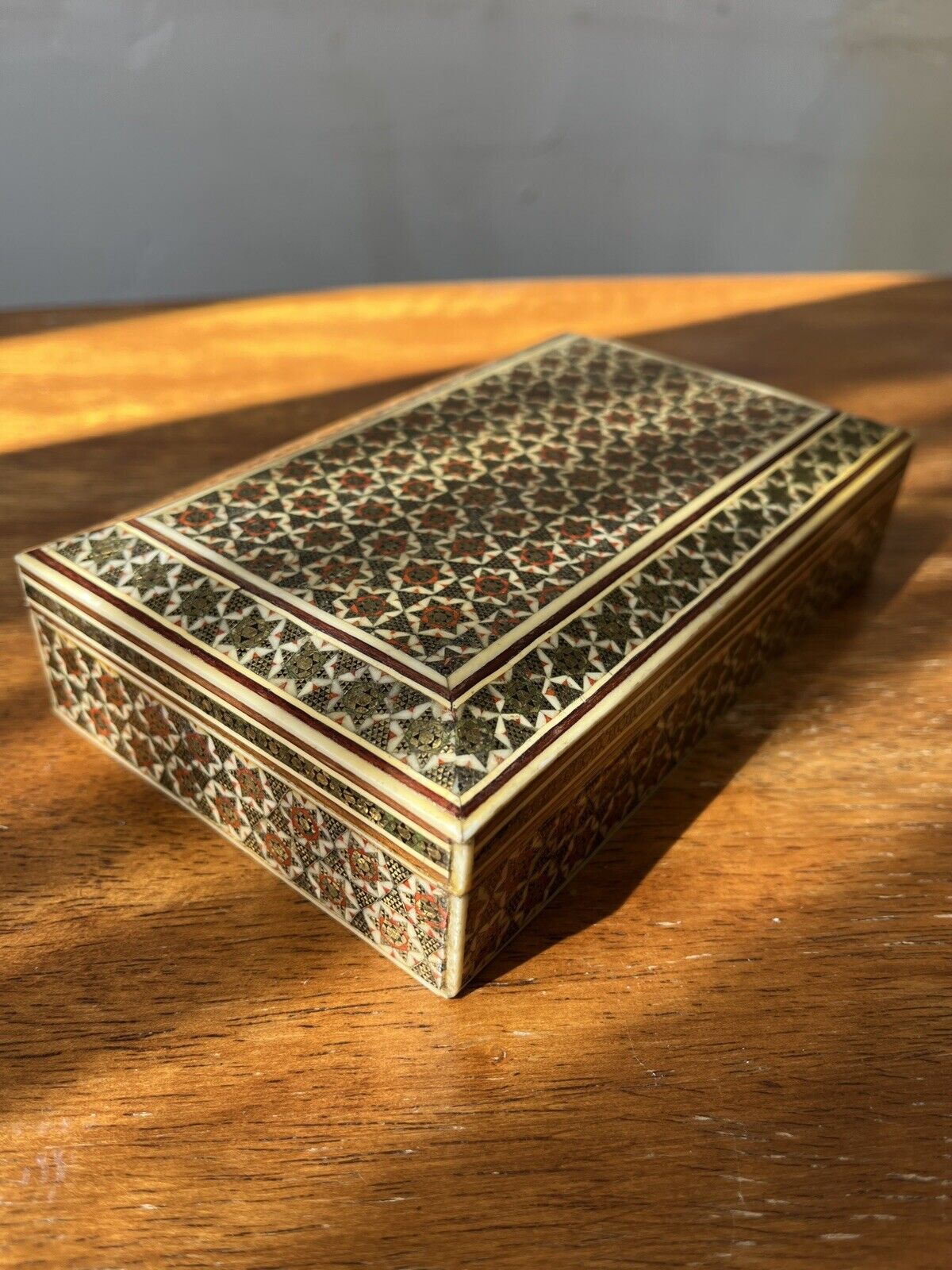 Antique Moorish Jewerly Wood Box Arabic Persian Syrian Inlaid Mosaic Marquetry