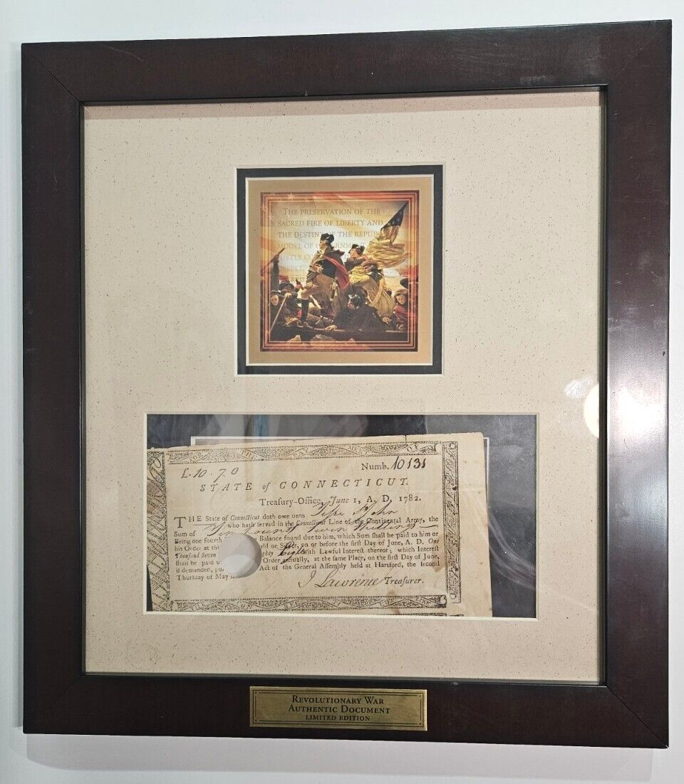 Franklin Mint Revolutionary War Document 1782 Connecticut Payment Voucher W COA