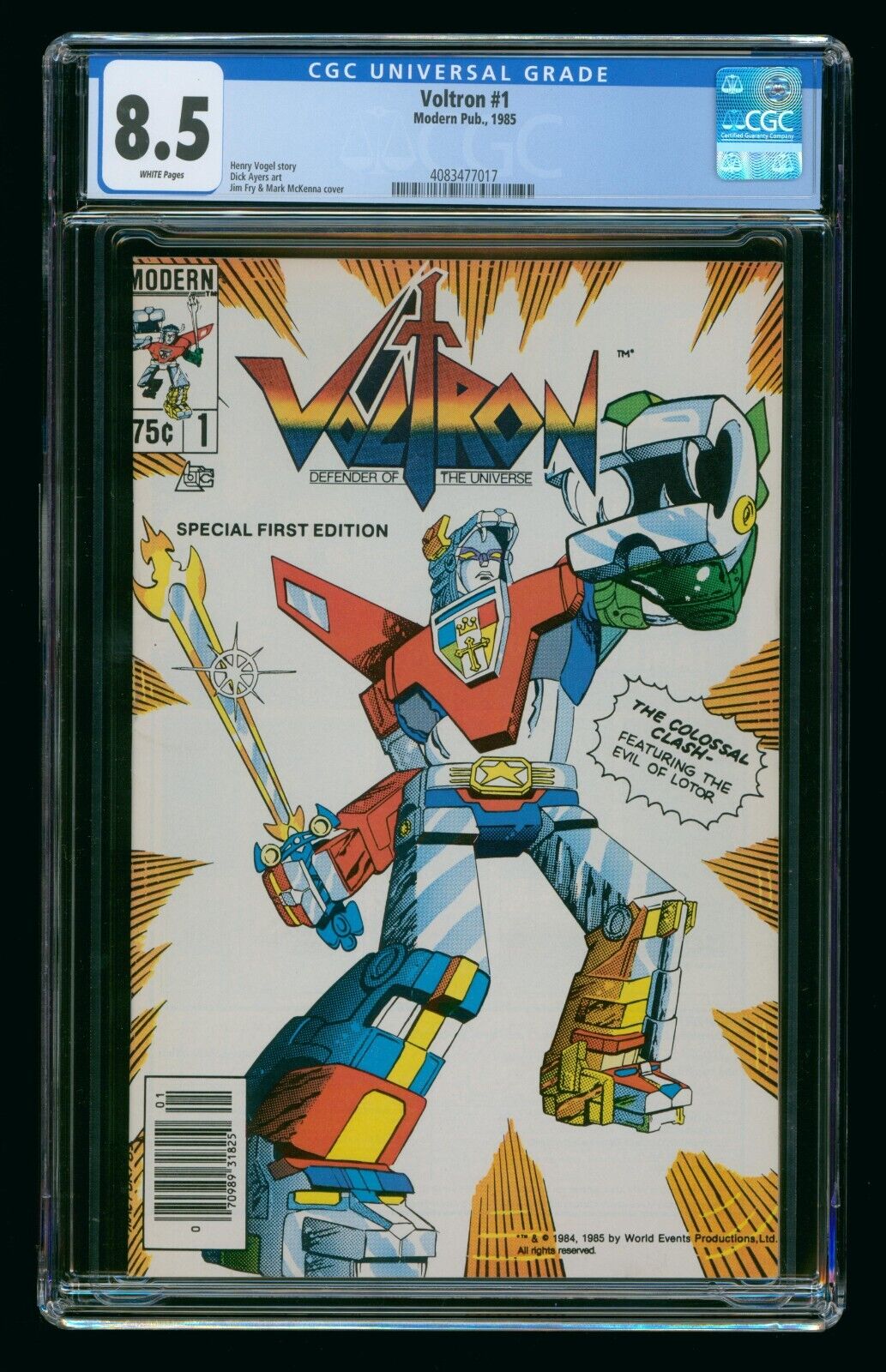 VOLTRON #1 (1985) CGC 8.5 NEWSSTAND EDITION WHITE PAGES