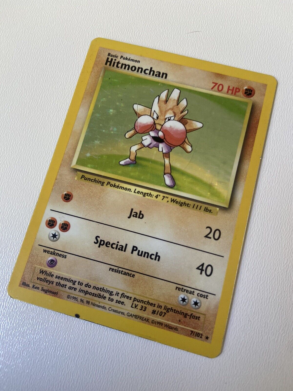 Pokémon TCG Hitmonchan Base Set 7/102 Holo Unlimited Holo Rare