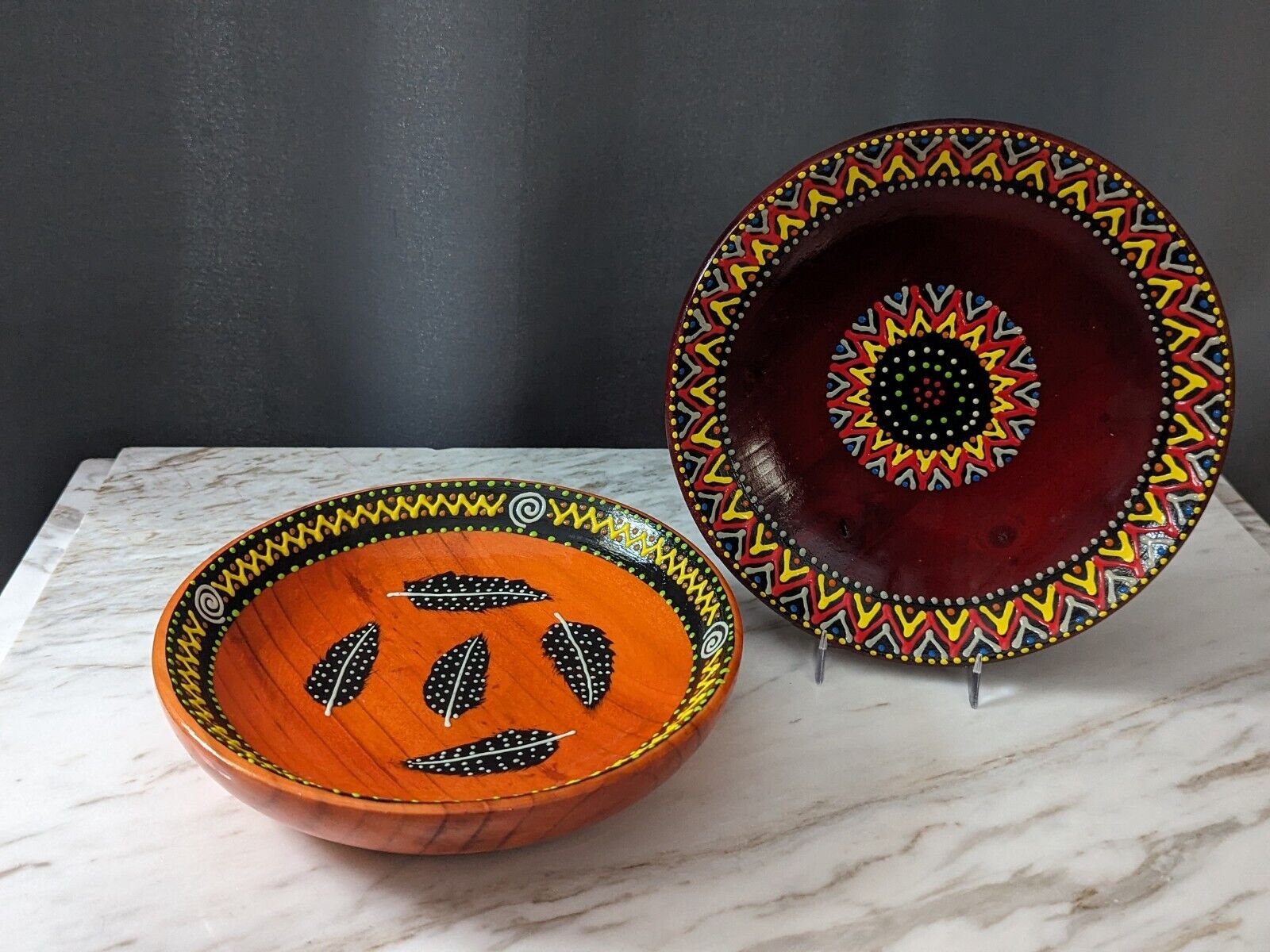 Set Of 2 Worx Of Africa Unique Wooden Handpainted Ndebele Painted Bowls