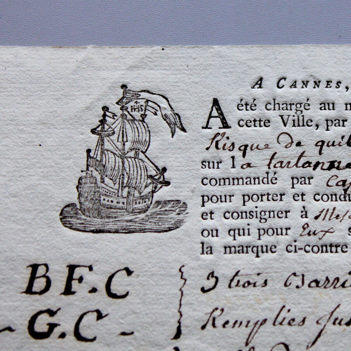 ANTIQUE LETTER FROM CANNES, France 1807, HISTORY OF SAILING FLEET,  DOCUMENT 