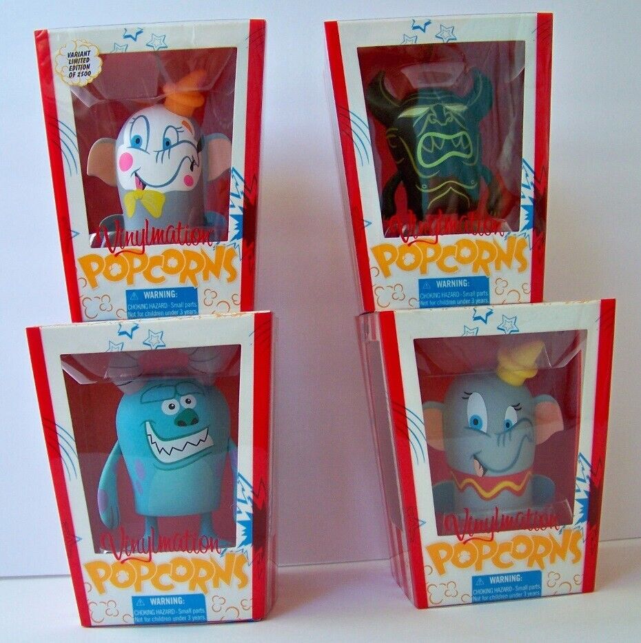 Lot of 4 Disney Vinylmation Popcorn figures NEW Sully, Chernaborg, Dumbo limited