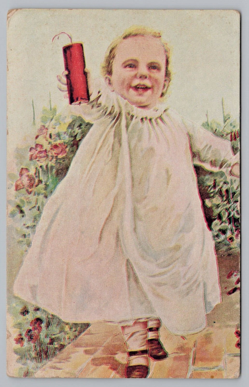 Postcard Patriotic Toddler Carrying a Firecracker Vintage Humor c1900\'s