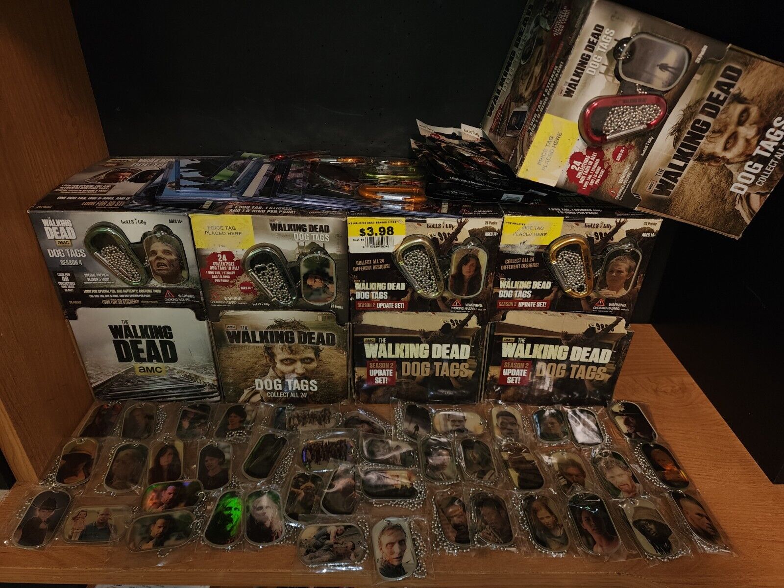 Huge Lot Of Walking Dead Dog Tags And  Promo Display Boxes Season 2 Foils 
