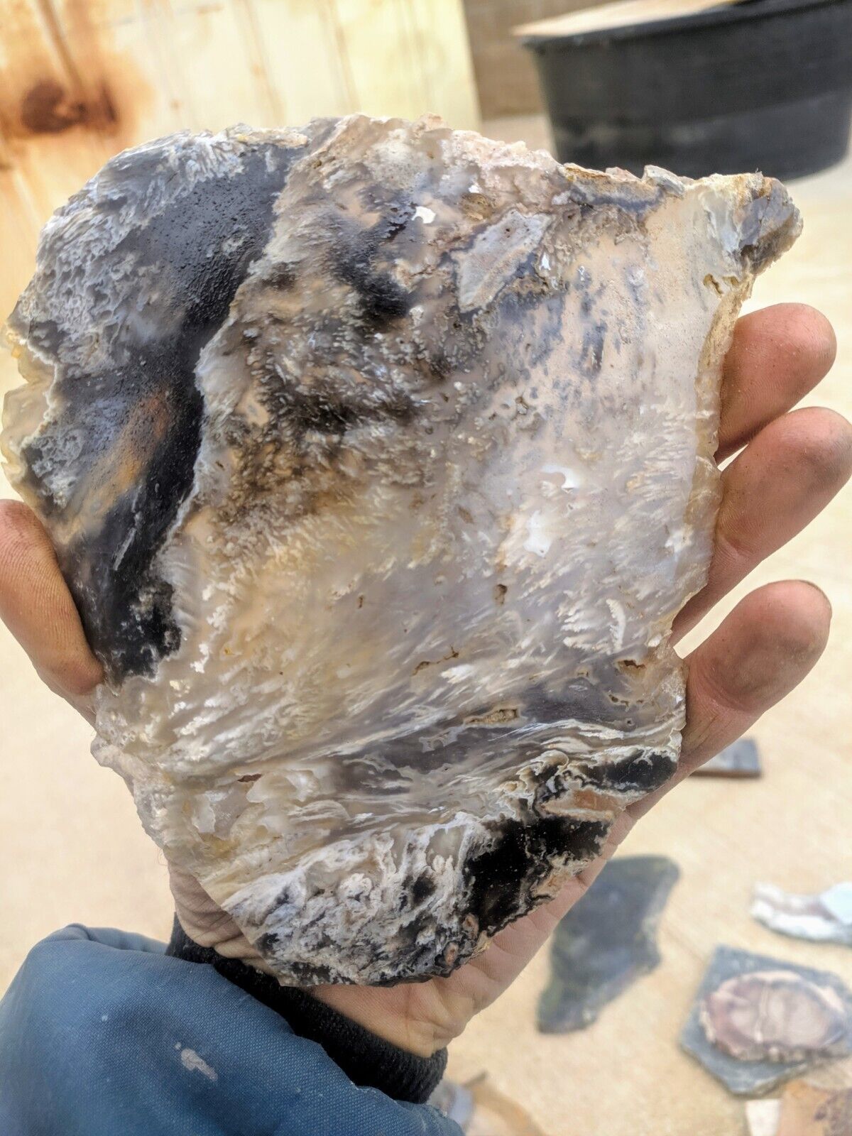 9.3 oz very  large Unknown feathered clear  PLUME AGATE Rough Slab amazing 