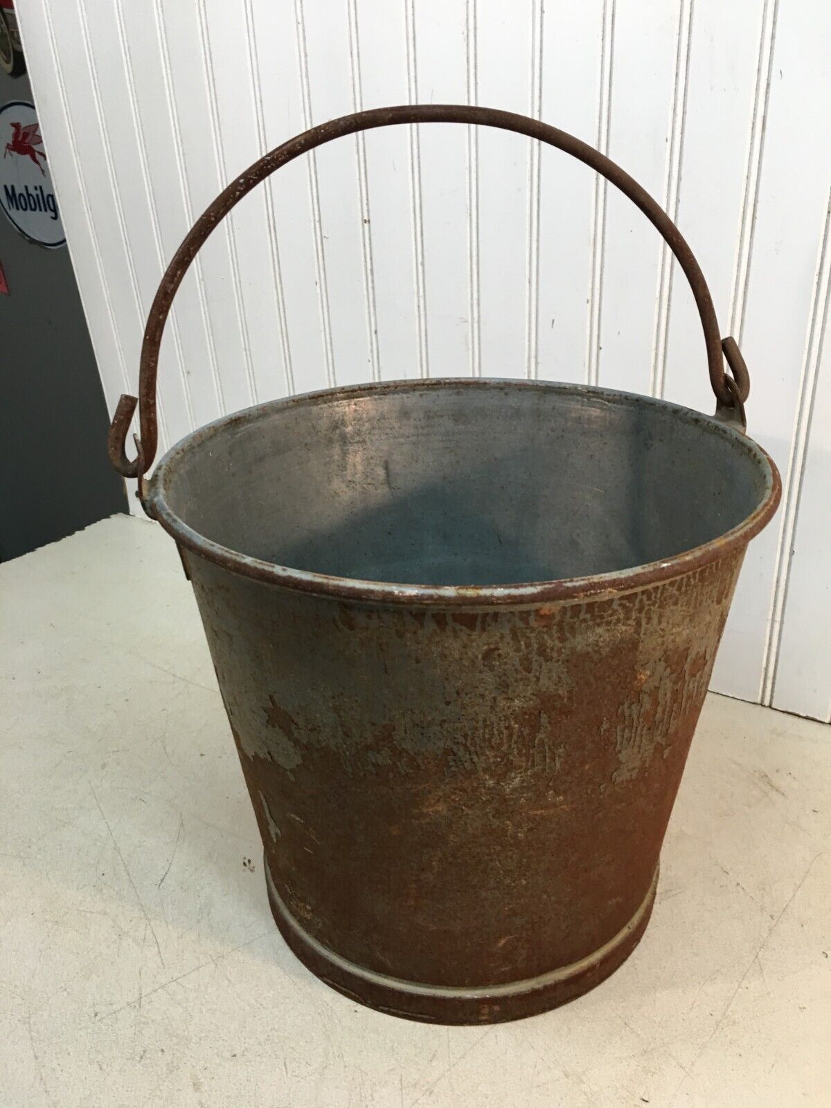 Antique Atlantic Oil Metal Ware Stainless Steel Wash Pail 5 Gallon