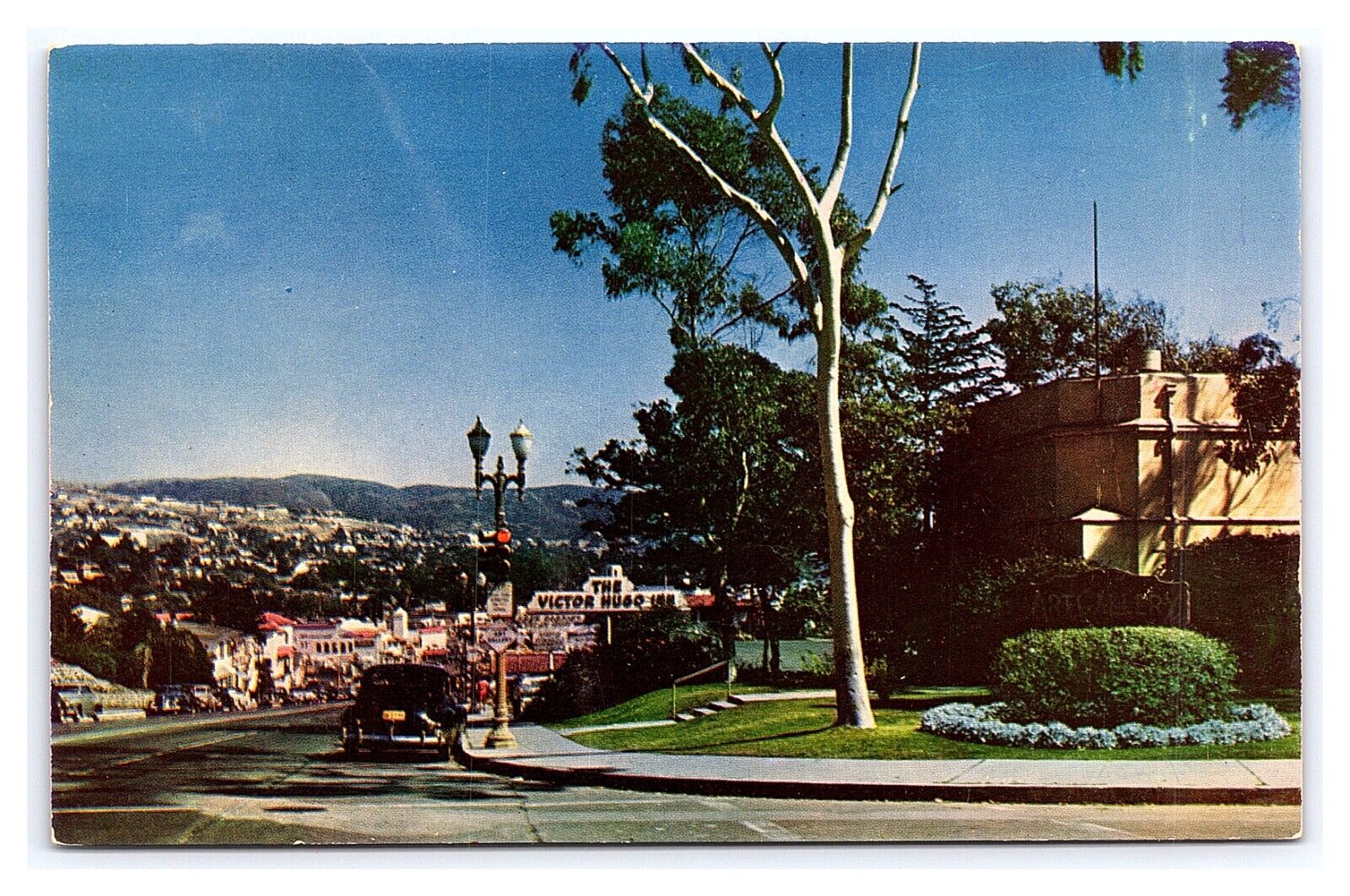 Laguna Beach California Street Scene Postcard Old Cars