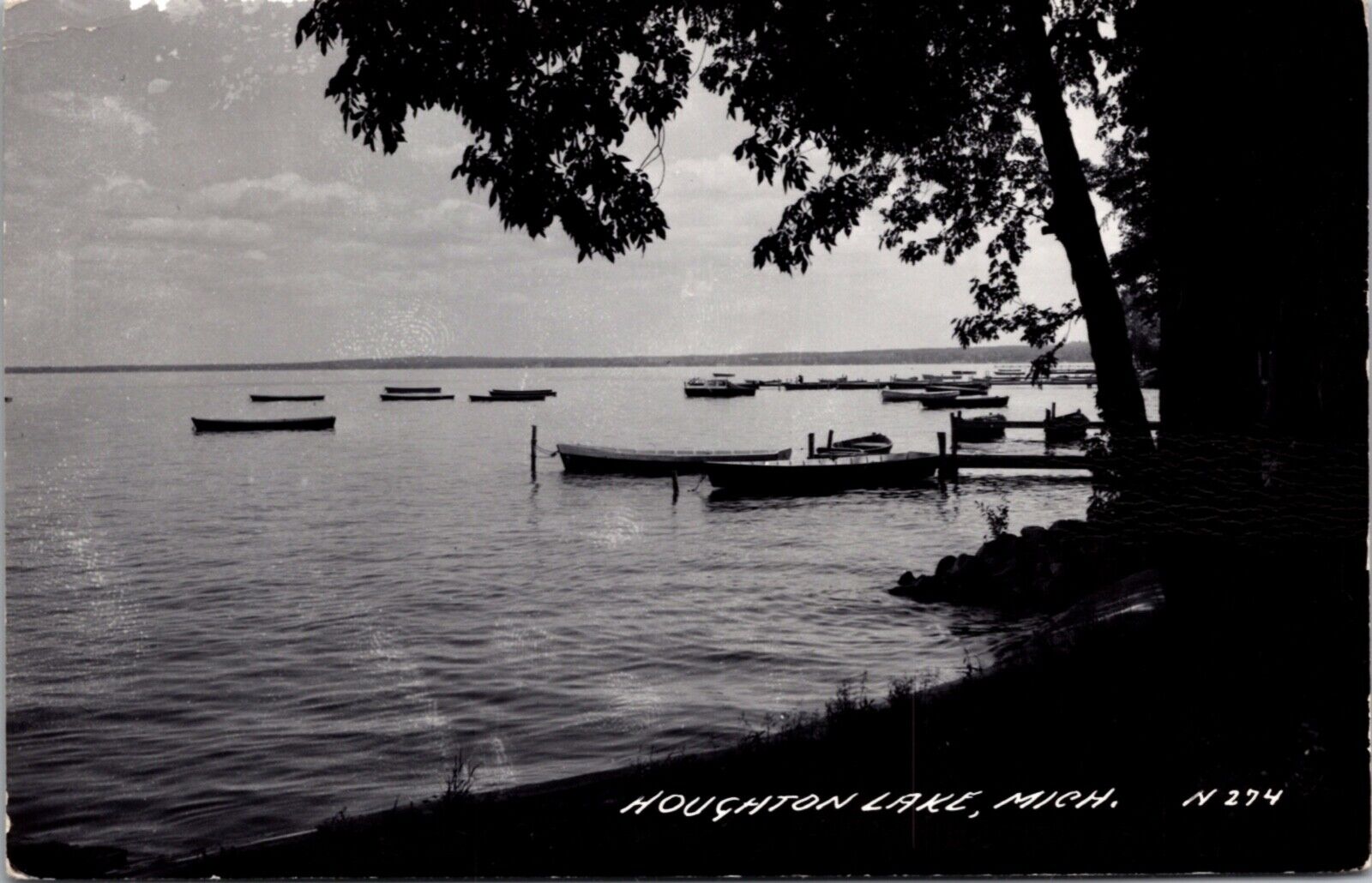 Real Photo Postcard View of Boats on Houghton Lake, Michigan