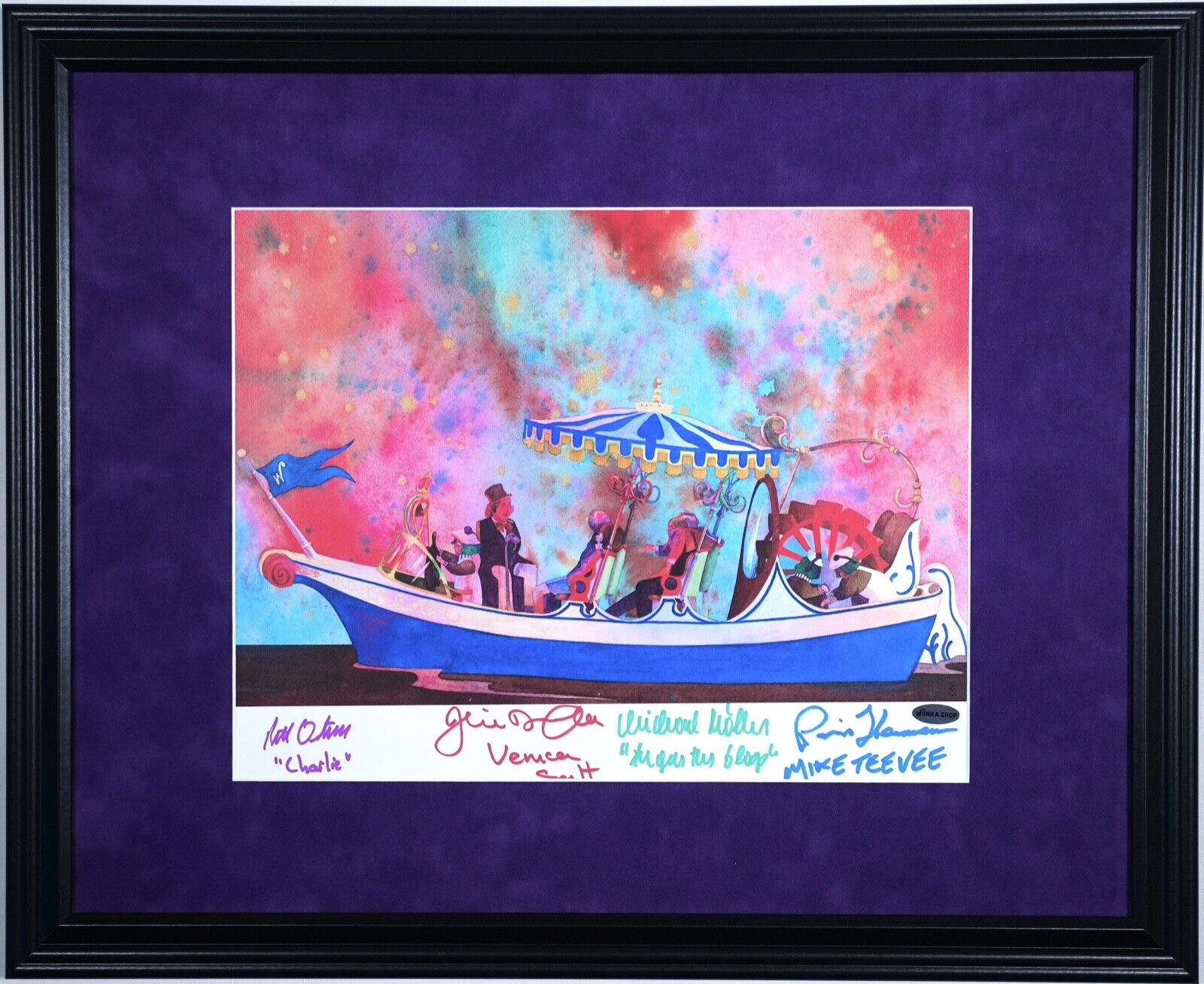 WILLY WONKA BOAT PRINT BY KATE SNOW - FRAAUTOGRAPHED, SIGNED BY FOUR 18” X 22” 