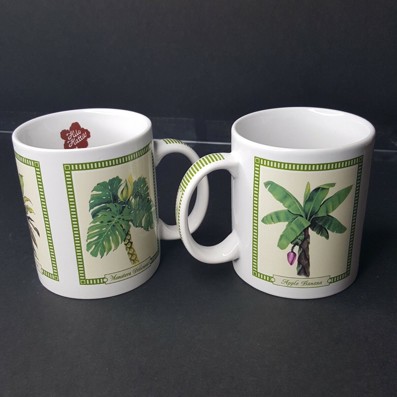 2 Hilo Hattie Coffee Mugs Tropical Foliage Hawaiian 2005 Island Heritage Kauai