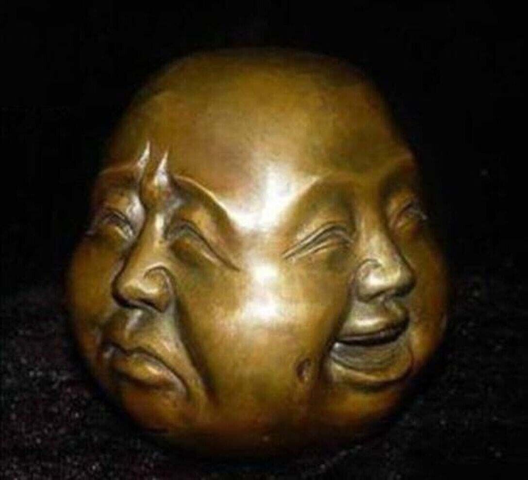 Rare chinese tibet brass 4 faces buddha head statue 