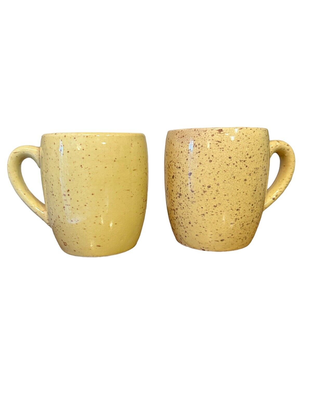 Pair of Vintage Speckled Stoneware Mugs Made in Japan yellow Speckled