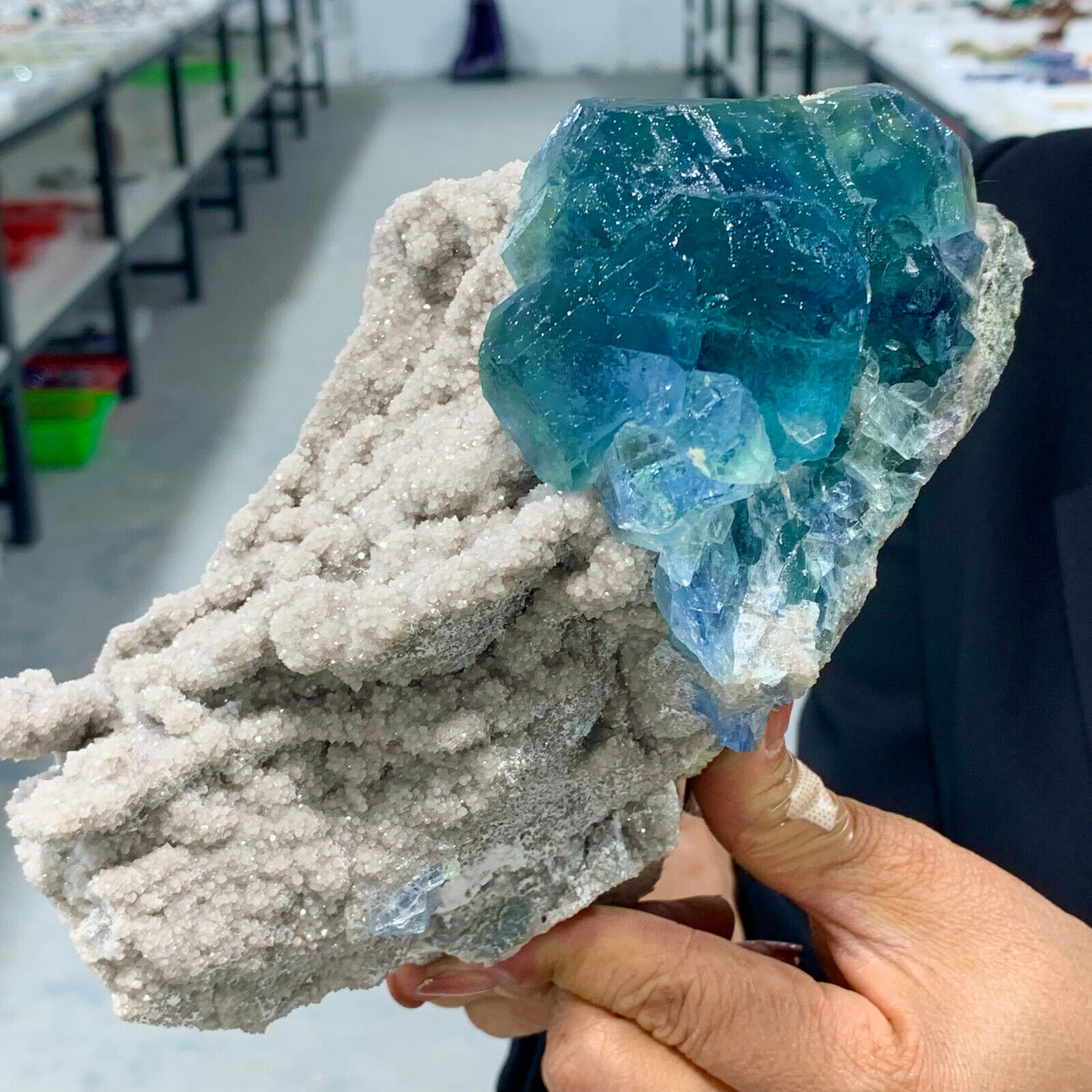5.38LB Rare crystal samples of transparent blue cubic fluorite/China