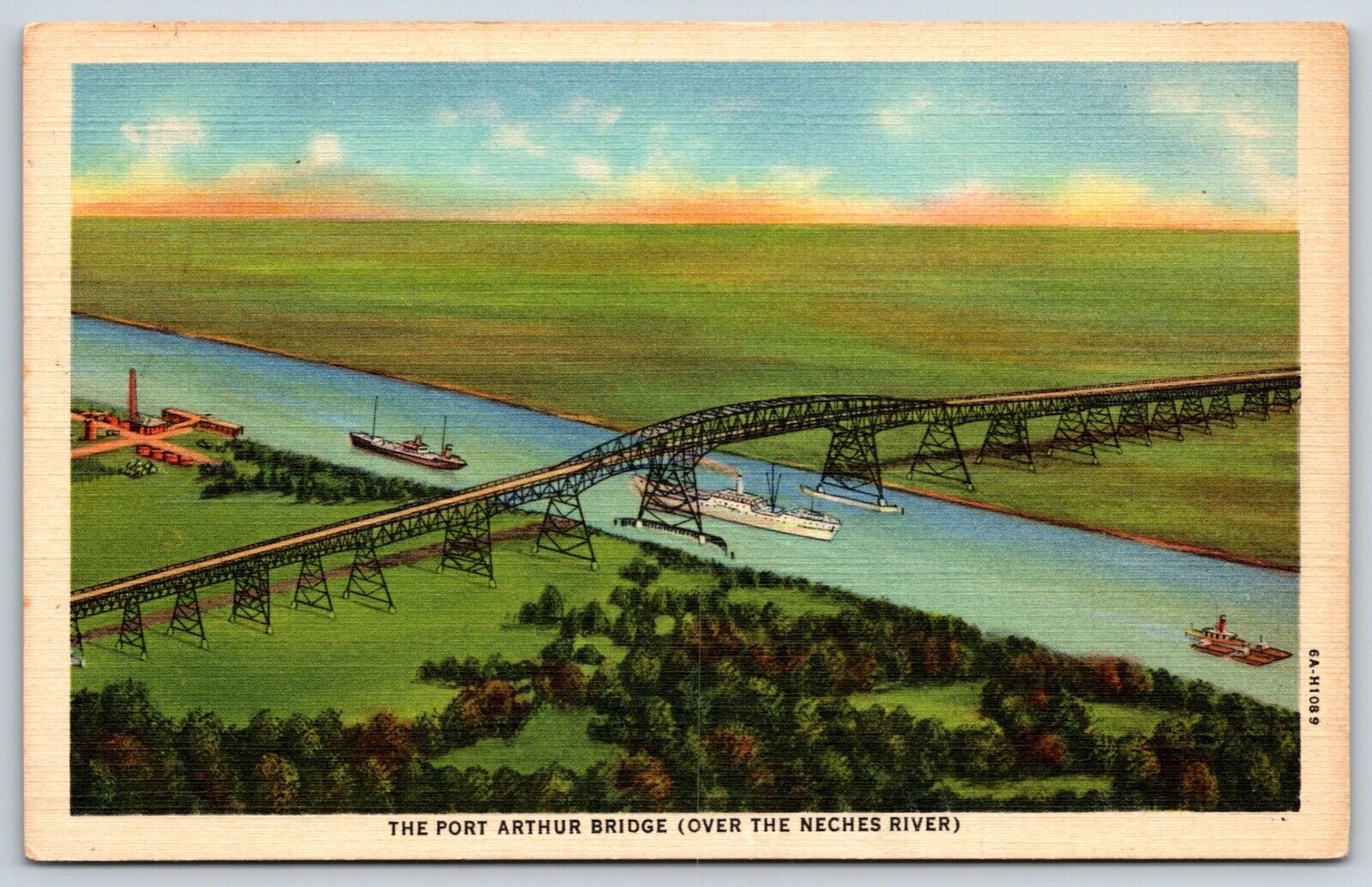 Postcard The Port Arthur Bridge Across The Neches River On  Hwy. 87  TX Unposted