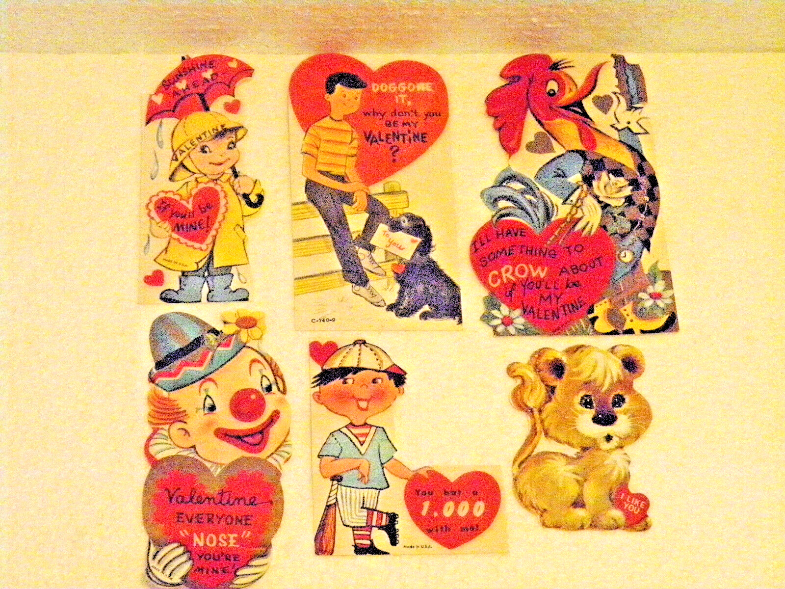 Vintage 60s/70s  Lot Of 6 Valentine Cards Used   A8
