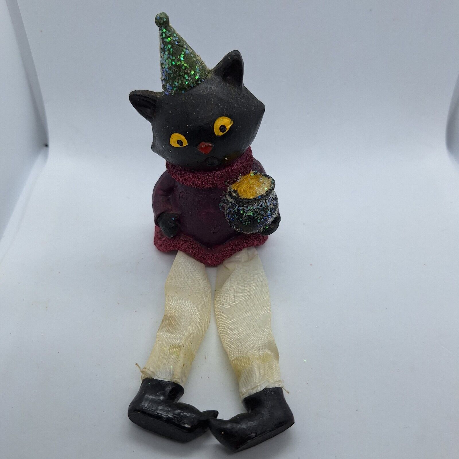 Vintage Greenbriar Int. Cat Witch Wiggly Dangle Legs Ceramic Decor Halloween