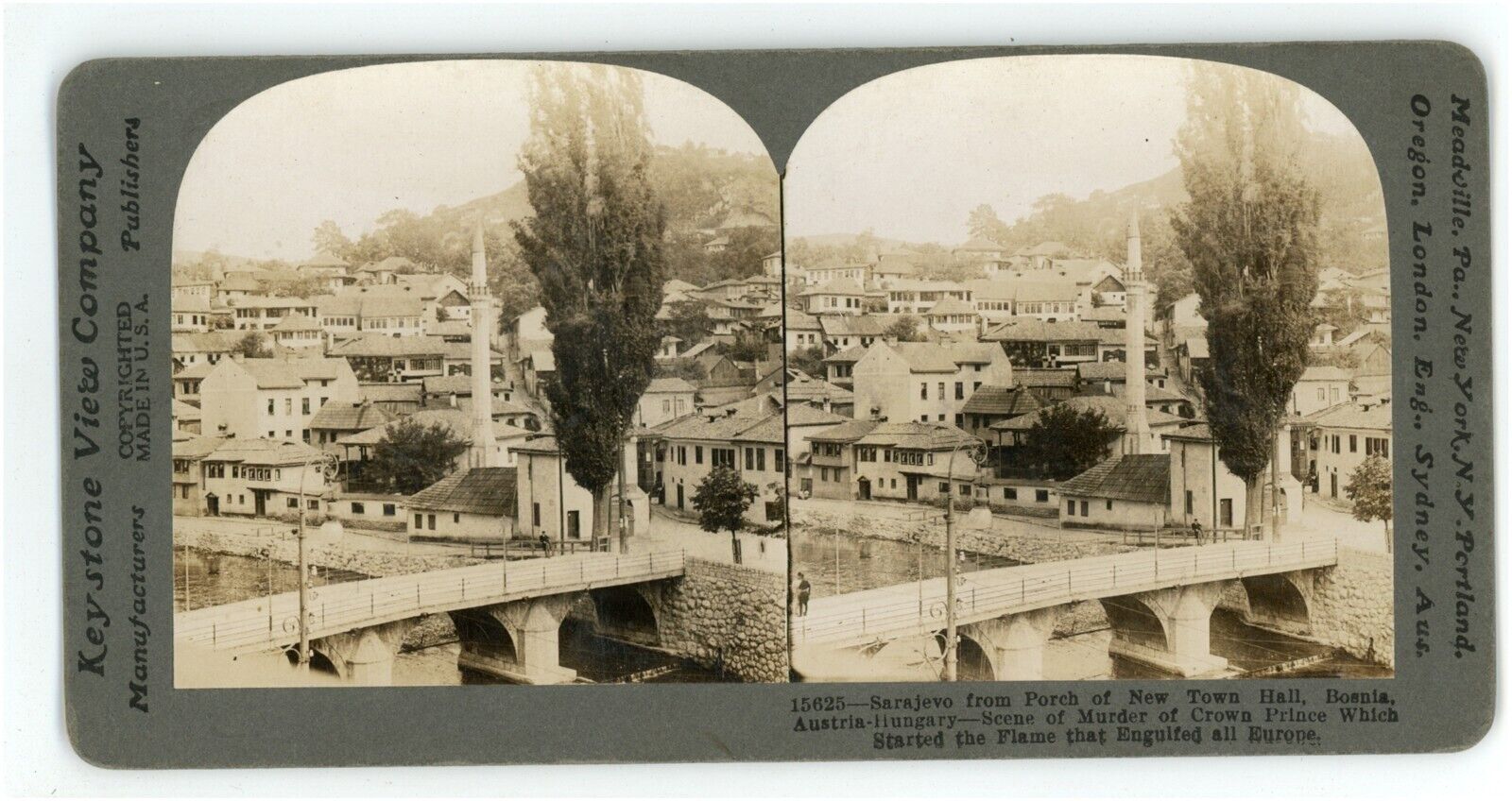 c1900\'s Real Photo Stereoview Sarajevo from Porch of New Town hall Austria