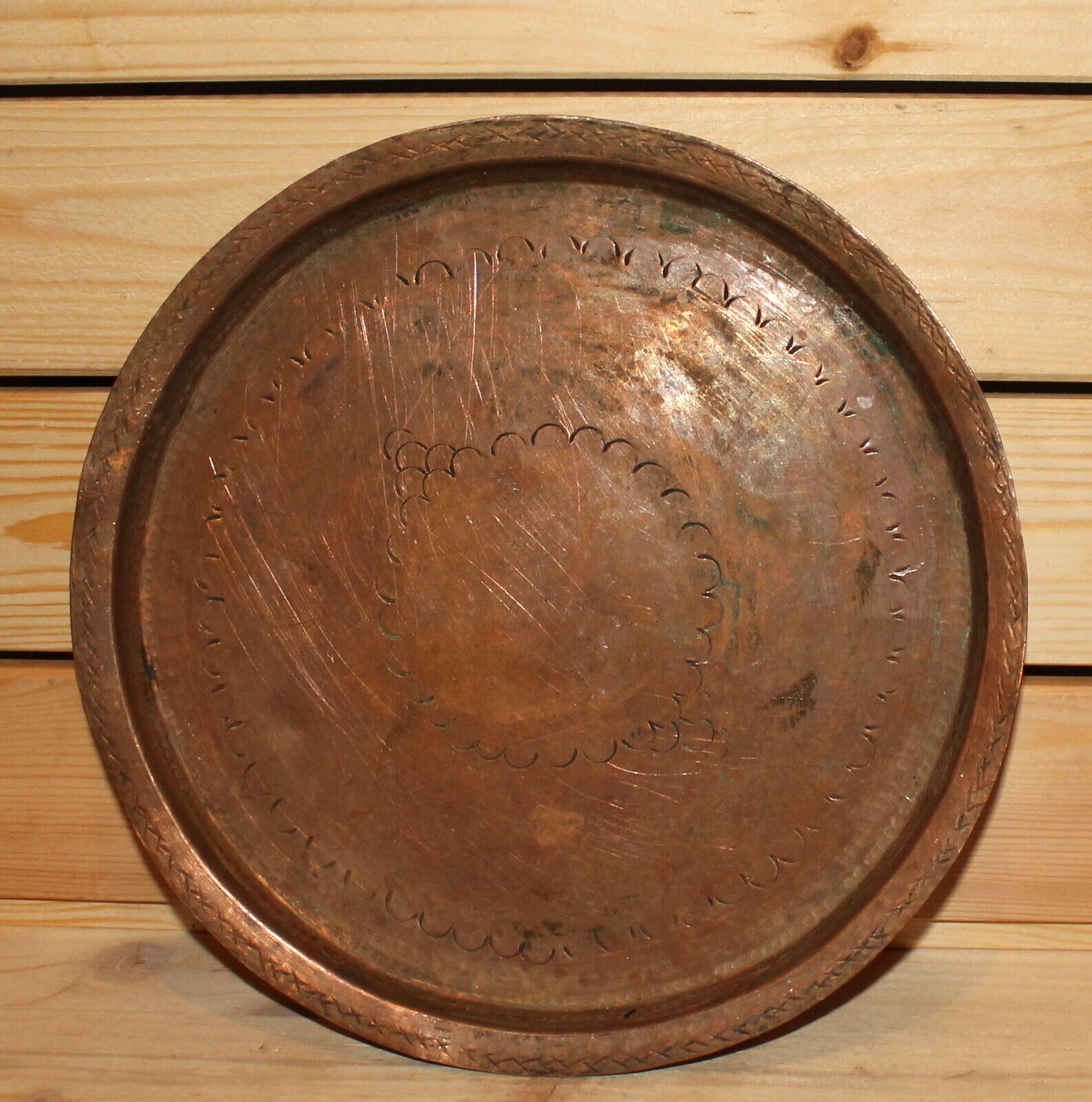 Antique hand made wrought copper serving tray