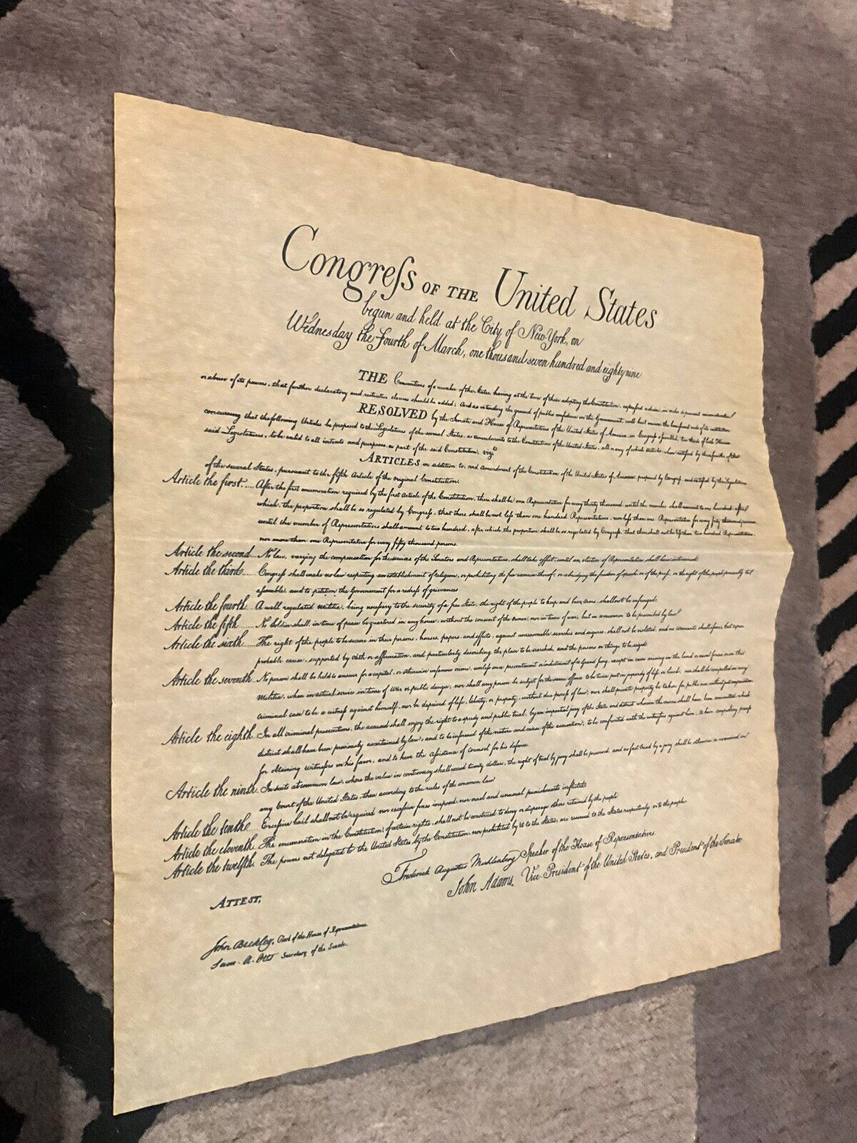 Authentic Reproductions Bill Of Rights On Antiqued Parchment Paper 15.5” X 13.5”