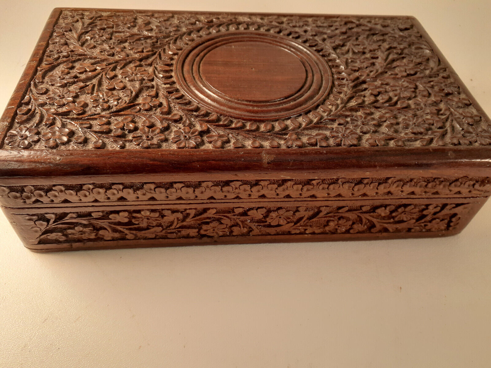 Vintage Highly Carved Jewerly/Trinket Box, Teak, 1970s-80s, Probably From India