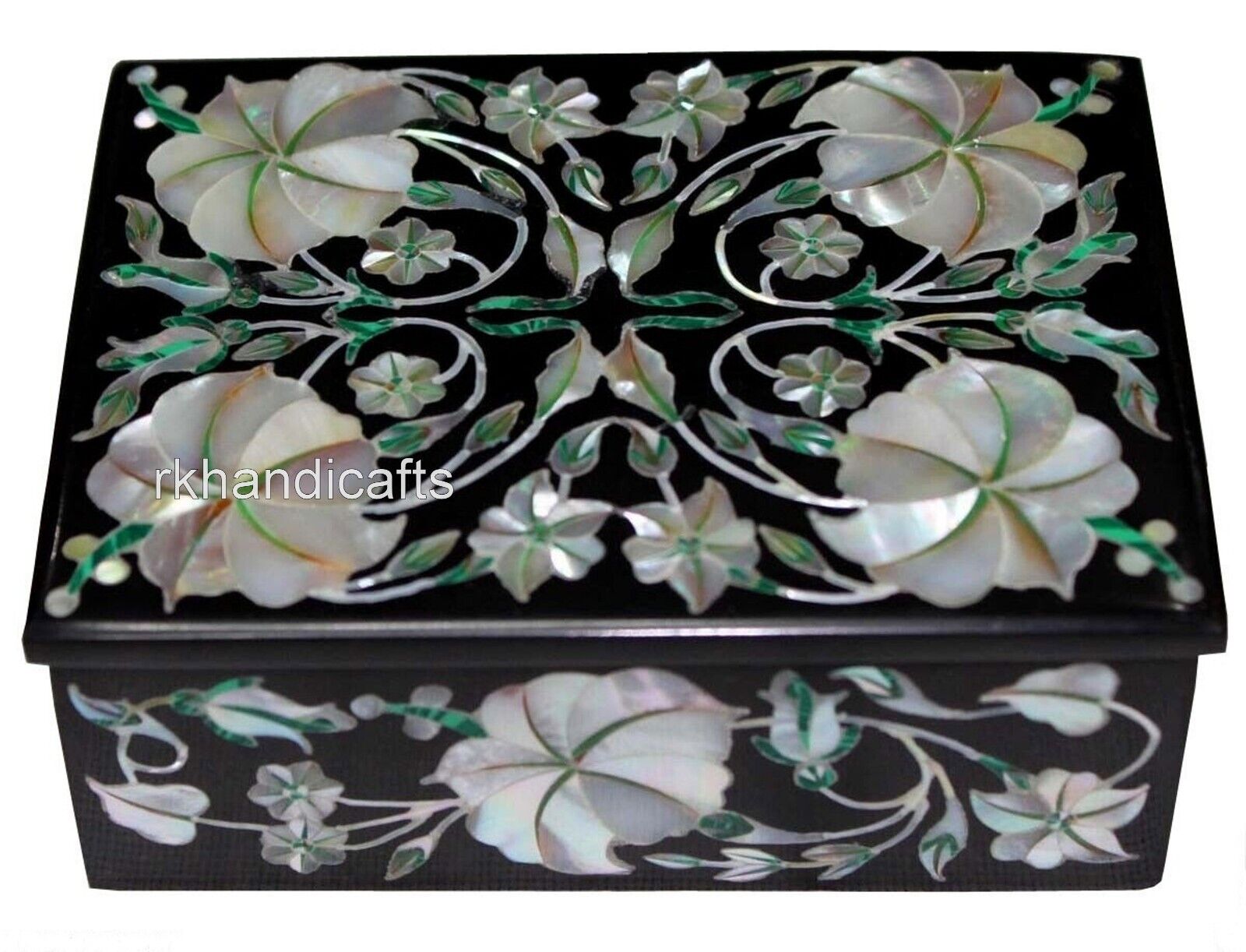 4 x 3 Inches Mother of Pearl Inlay Work Decorative Box Black Marble Jewelry Box
