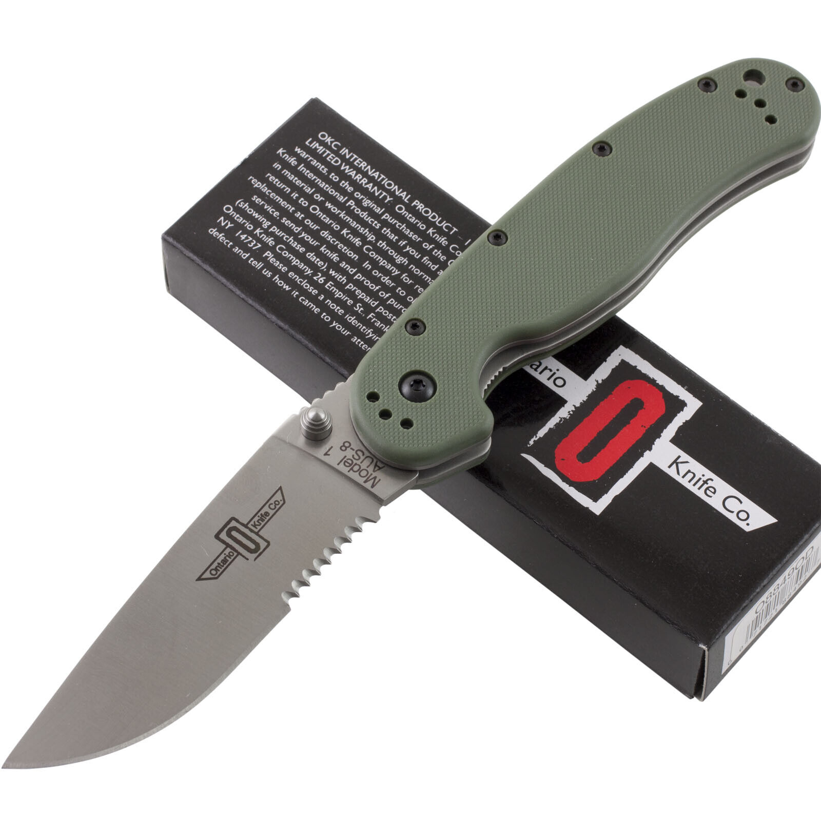 Ontario Satin RAT 1 AUS-8 OD Green Linerlock Knife New 8849OD Pocket Nylon