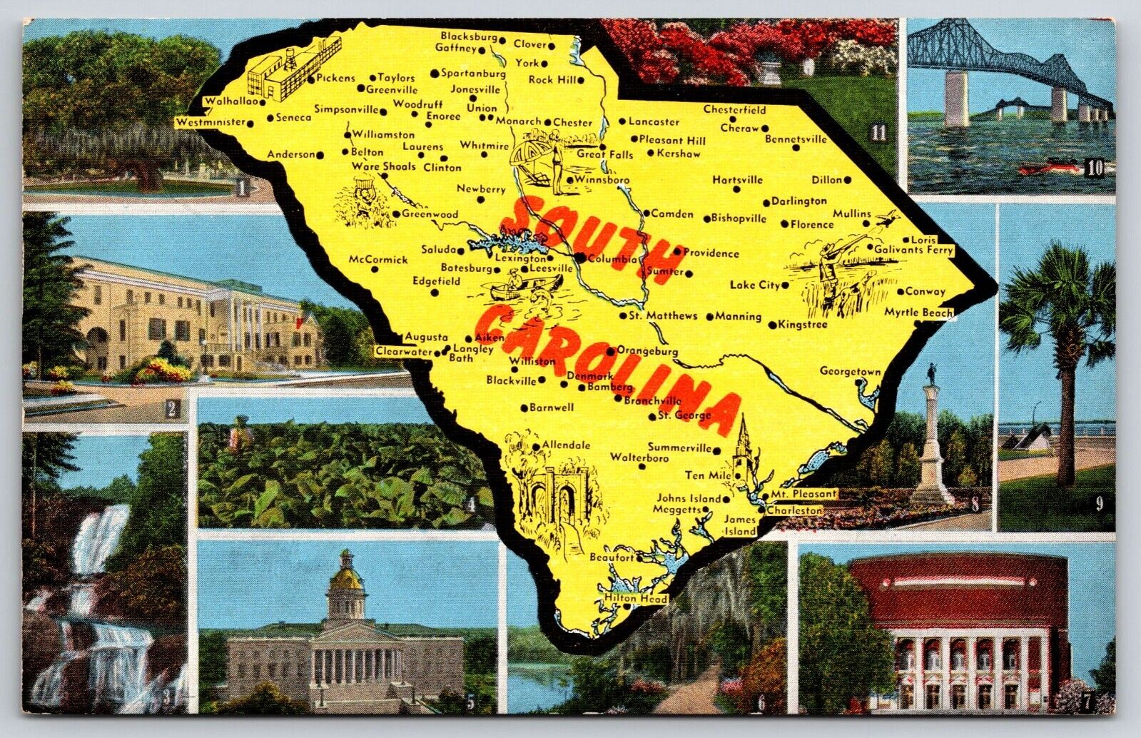 South Carolina Map Postcard Souvenir Travel State Map Post Card