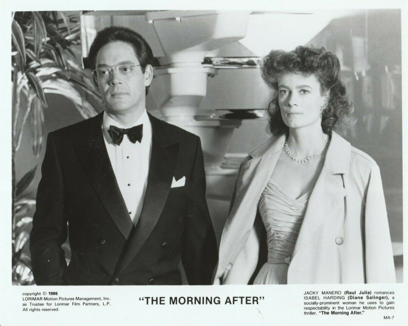 1986 Press Photo Actor Raul Julia, Diane Salinger \