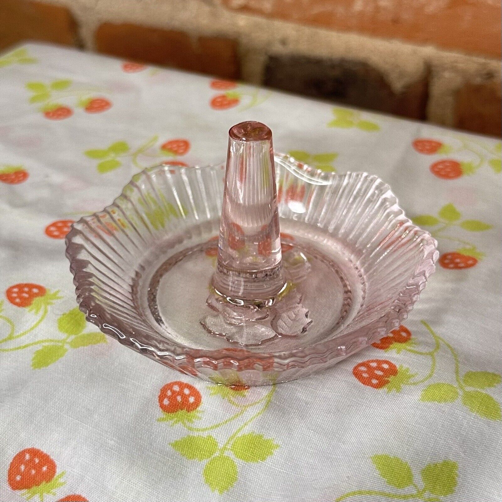 Vintage Pink Glass Ring Holder Ring Holder Dish  Glows