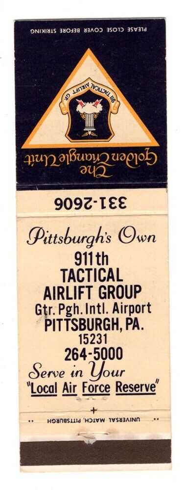 Matchbook: Air Force - 911th Tactical Airlift Group Billeting, Pittsburgh