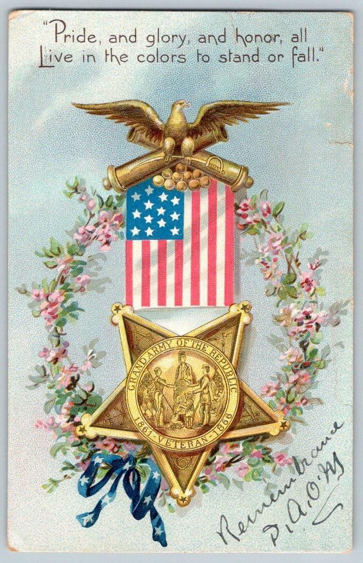 1907 TUCK\'S G.A.R. DECORATION DAY POSTCARD*AMERICAN FLAG*PATRIOTIC*BALD EAGLE