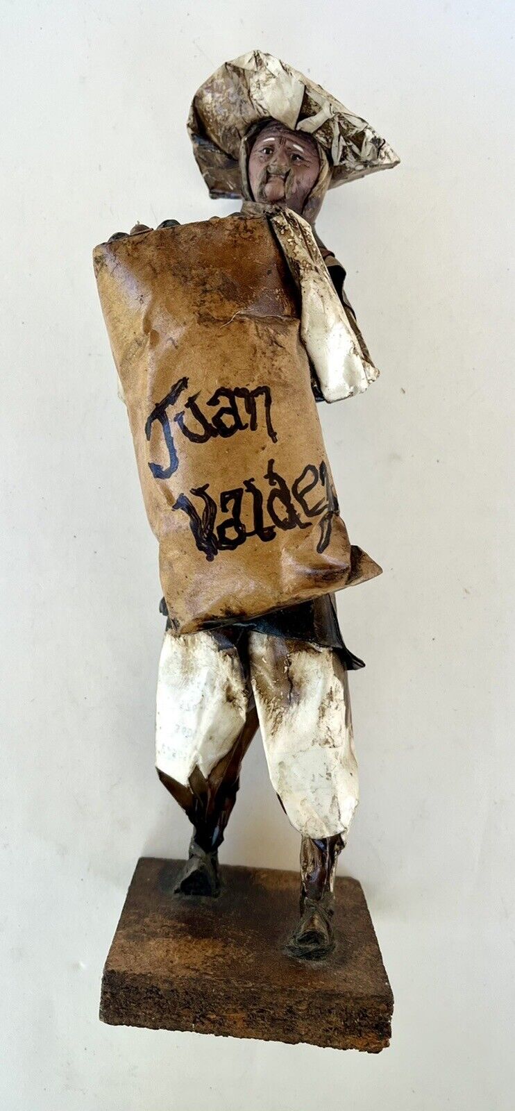 Vintage JUAN VALDEZ Paper Mache Statue Holding A Bag Of Coffee Beans 12 Inches