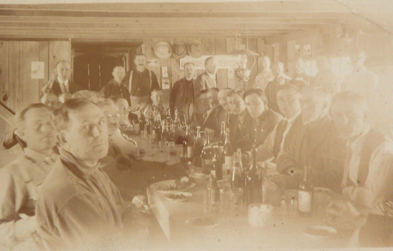 Vtg 1910s 20s Men in Western Meeting CO Postcard RPPC Bottle Wine Drinking