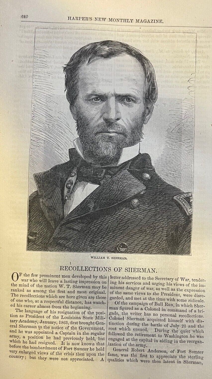1865 General William Tecumseh Sherman Civil War