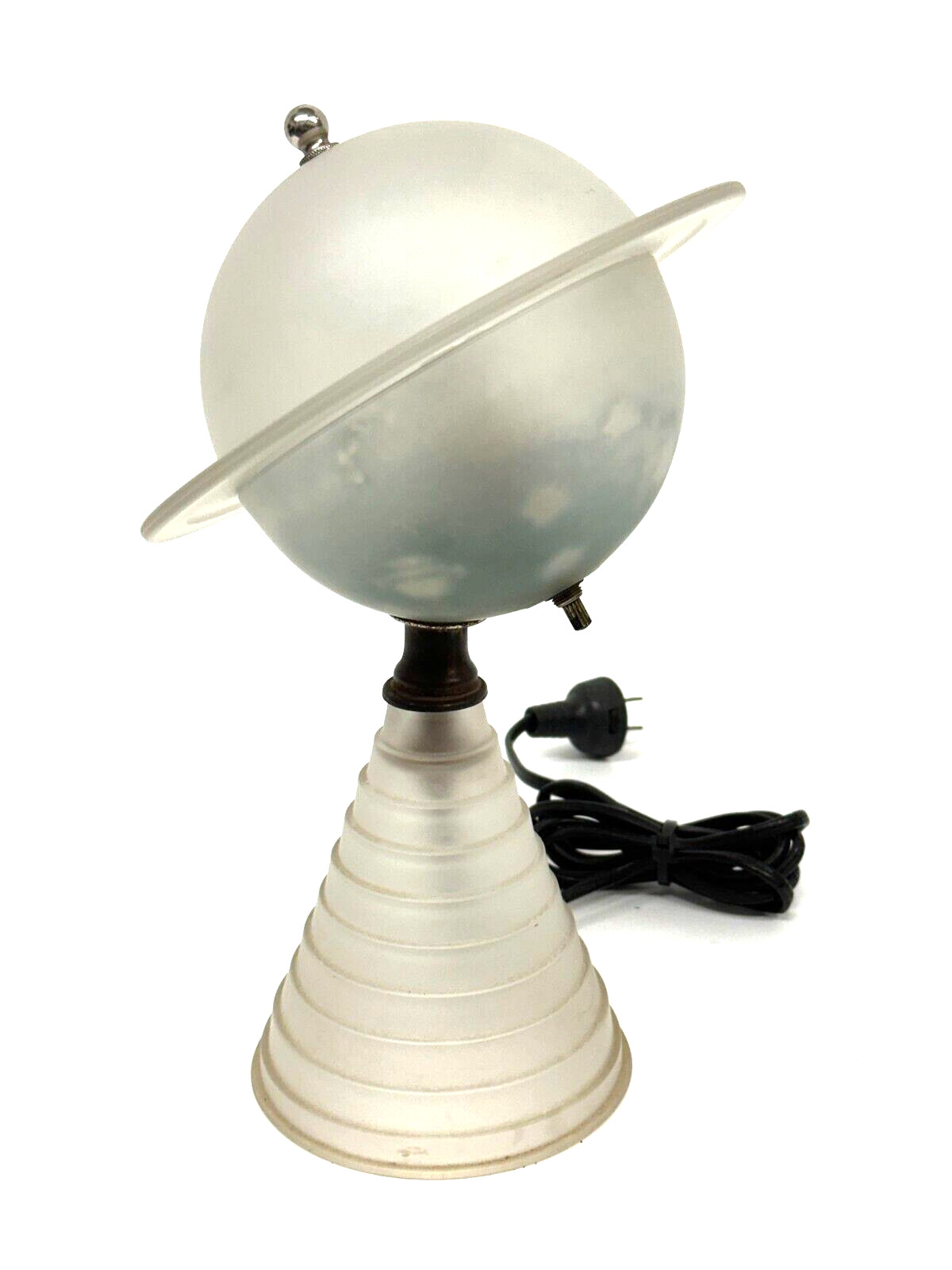 Vintage Art Deco 1939 Worlds Fair Frosted White Glass with Blue Saturn Lamp