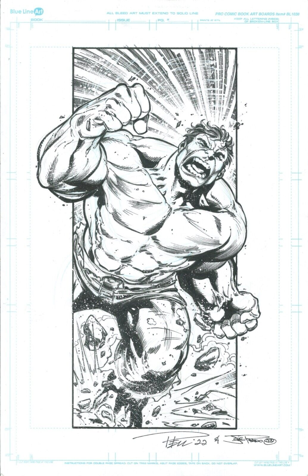 Original Art 11 x 17 Illo of Hulk Penciled by Paul Pelletier, Inked by Joe Prado