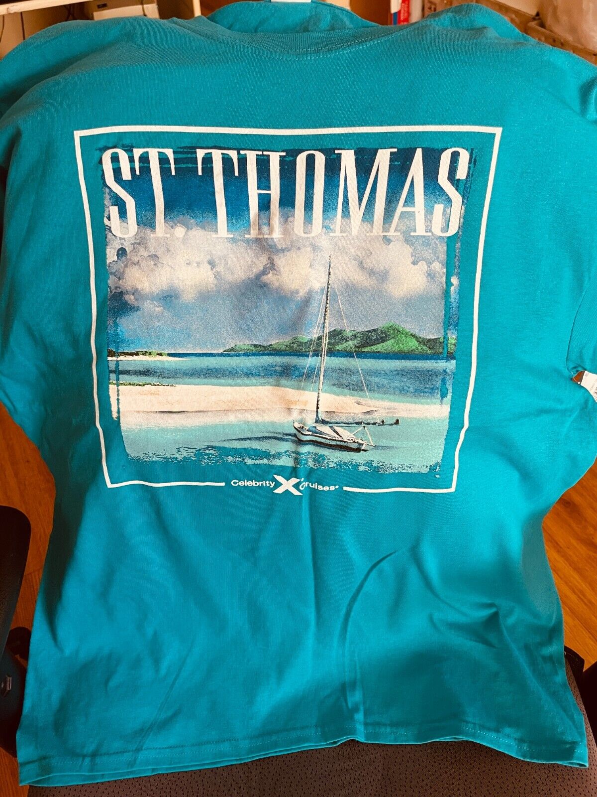 Celebrity Cruises teal St. Thomas Virgin Islands LARGE Gildan T-shirt BRAND NEW