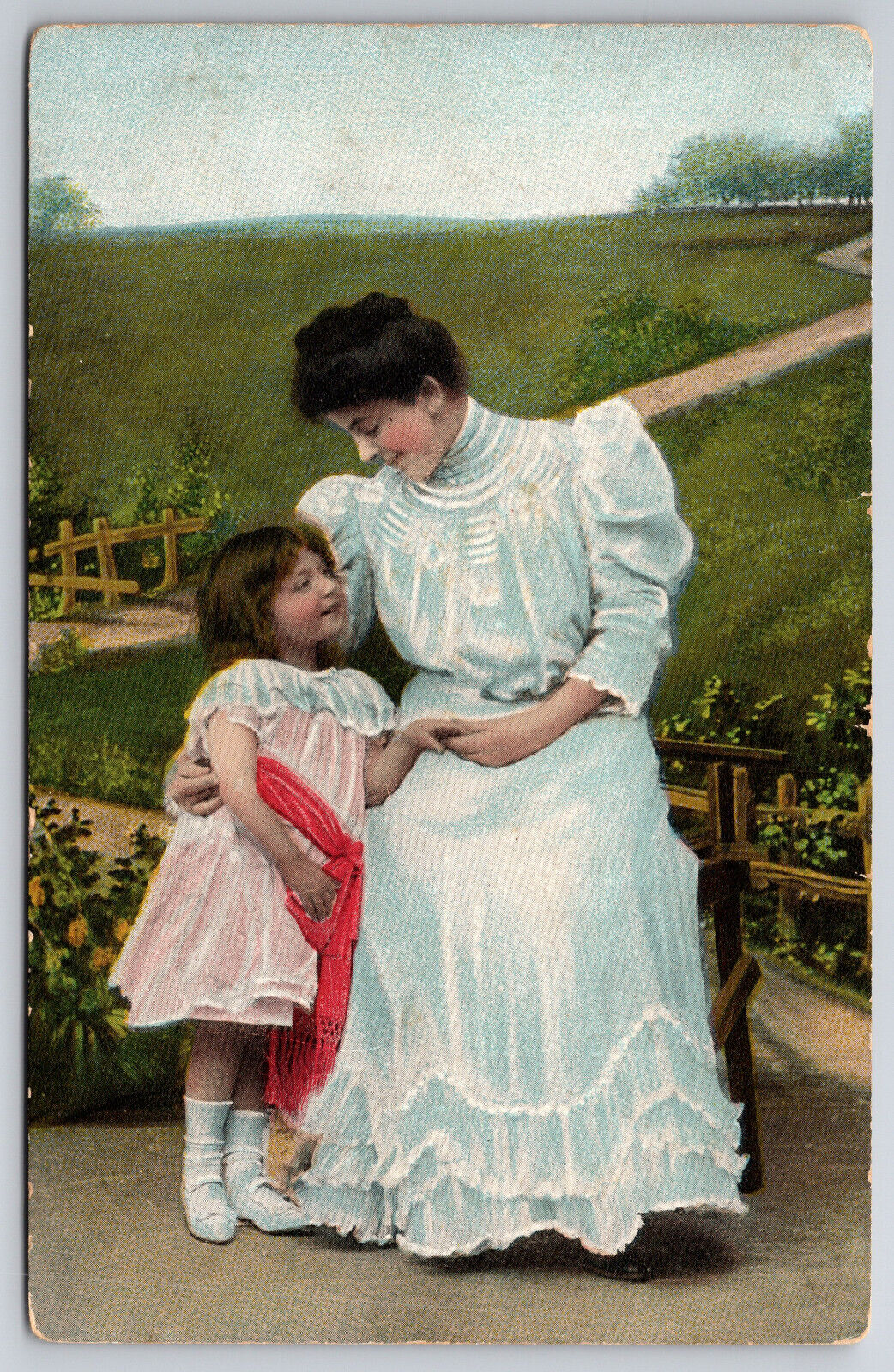 Vintage Postcard C1910 Victorian Dressed Mother And Daughter
