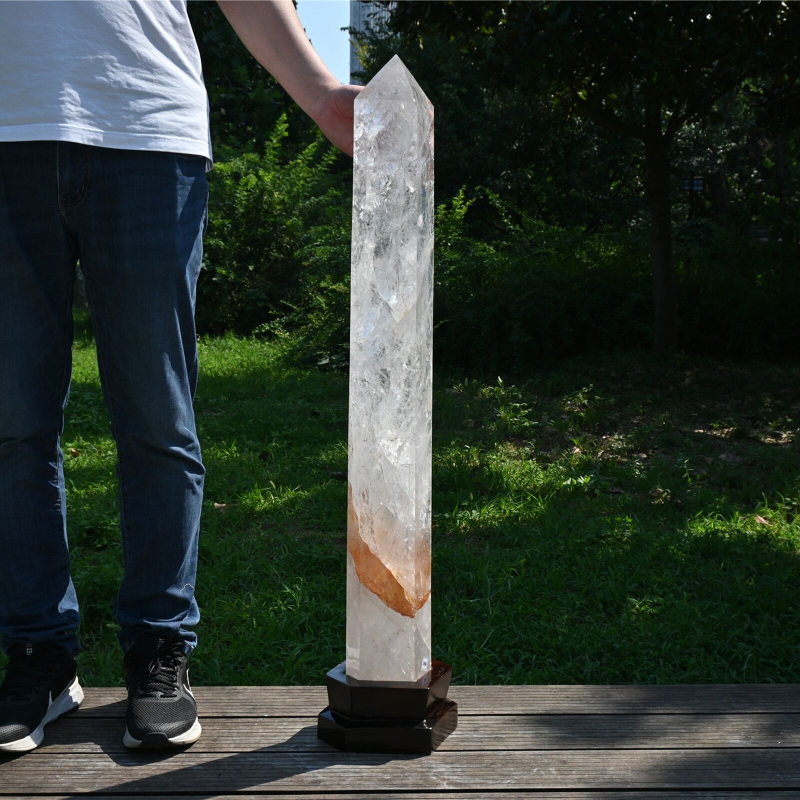53.24LB TOP Natural Rainbow clear quartz obelisk carved crystal wand point+stand