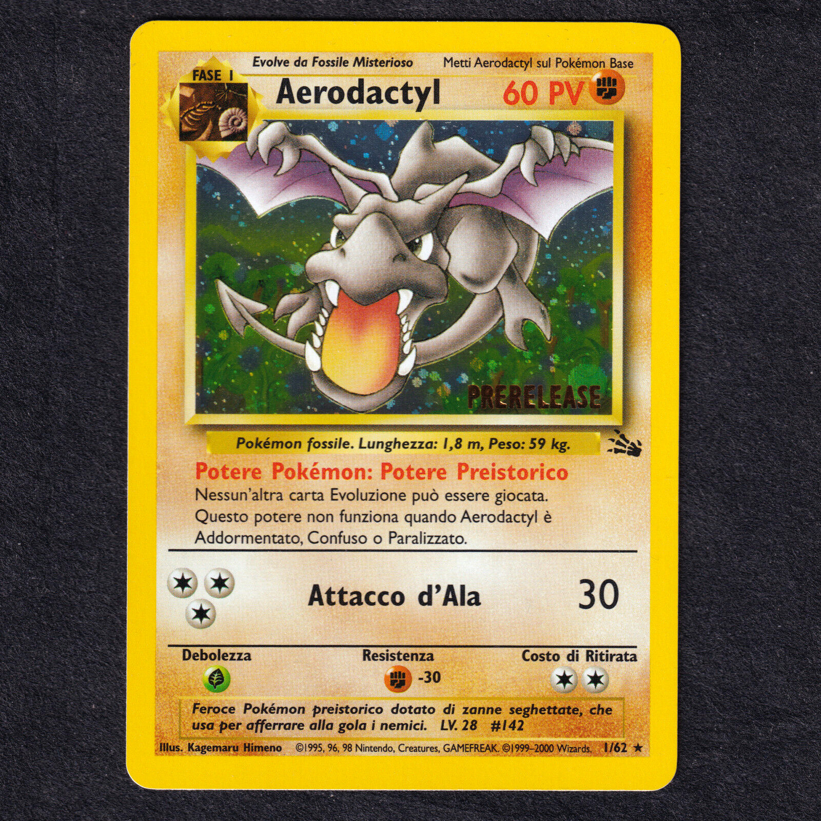 Pokemon AERODACTYL 1/62 Holo Prerelease Rare Fossil Set Italian NEAR MINT NM