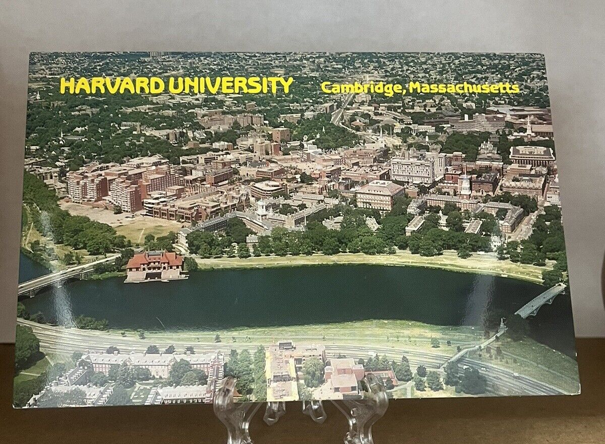 Postcard Aerial View Harvard University Charles River Boston MA