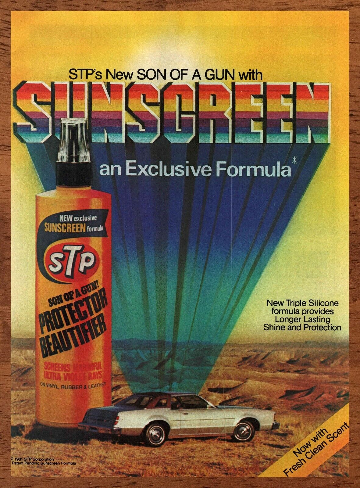 1981 STP w/ Sunscreen Vintage Print Ad/Poster 80s Car Truck Man Cave Bar Décor 